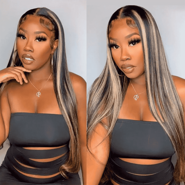 Straight and body wave wig with Balayage Highlights, 180% density 13x4 lace