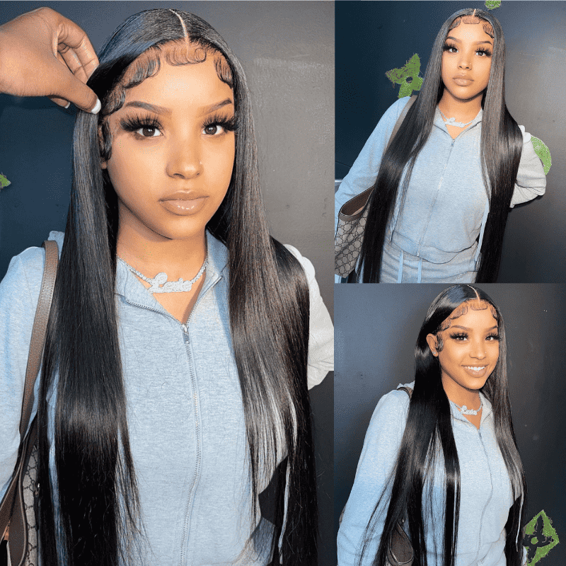 Straight human hair wig, 13x4 4x4 HD transparent lace, glueless natural color