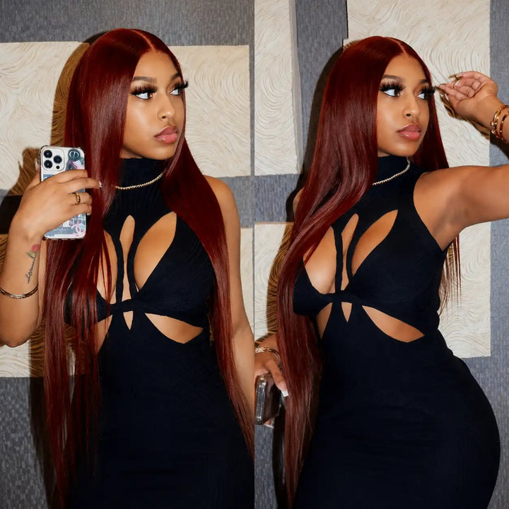 Stylish Reddish Brown Brazilian Straight 13x4 Lace Frontal Wig