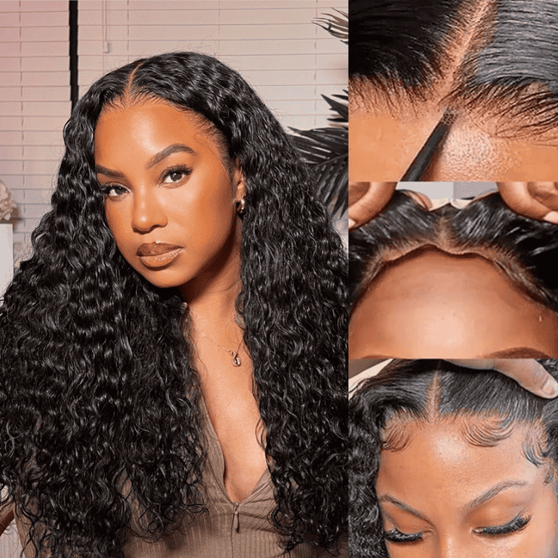 Water Wave glueless wig, 4x4 5x5 HD transparent lace, pre-cut human hair