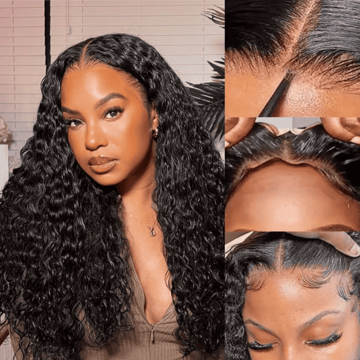 Water Wave glueless wig, 4x4 5x5 HD transparent lace, pre-cut human hair
