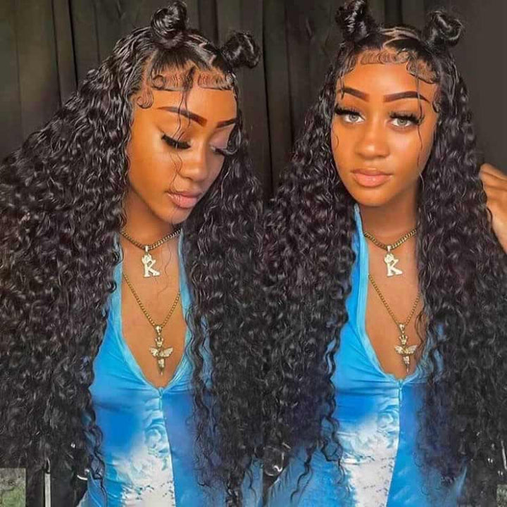 Water Wave wet and wavy human hair wig, 13x4 HD transparent lace front, 180% density