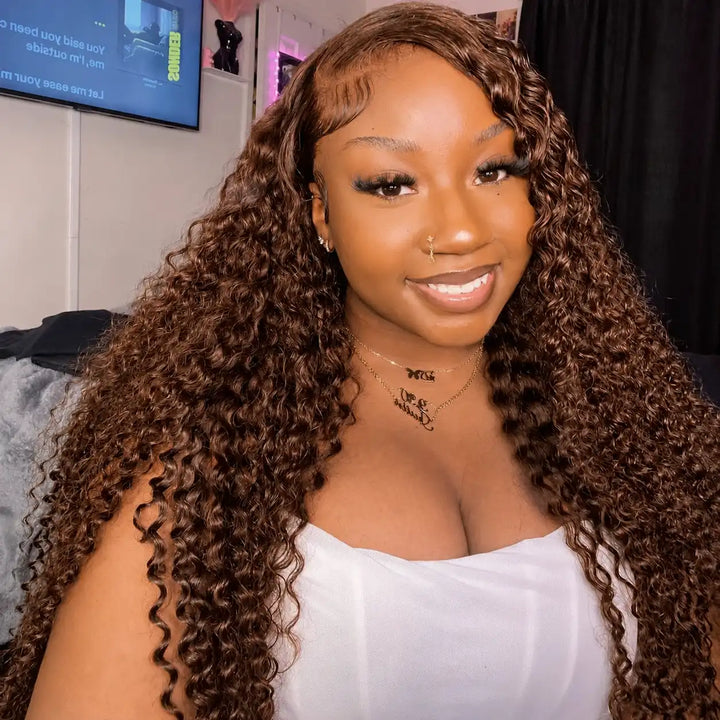Wear Go Glueless Chocolate Brown Deep Wave Human Hair Wig Front View