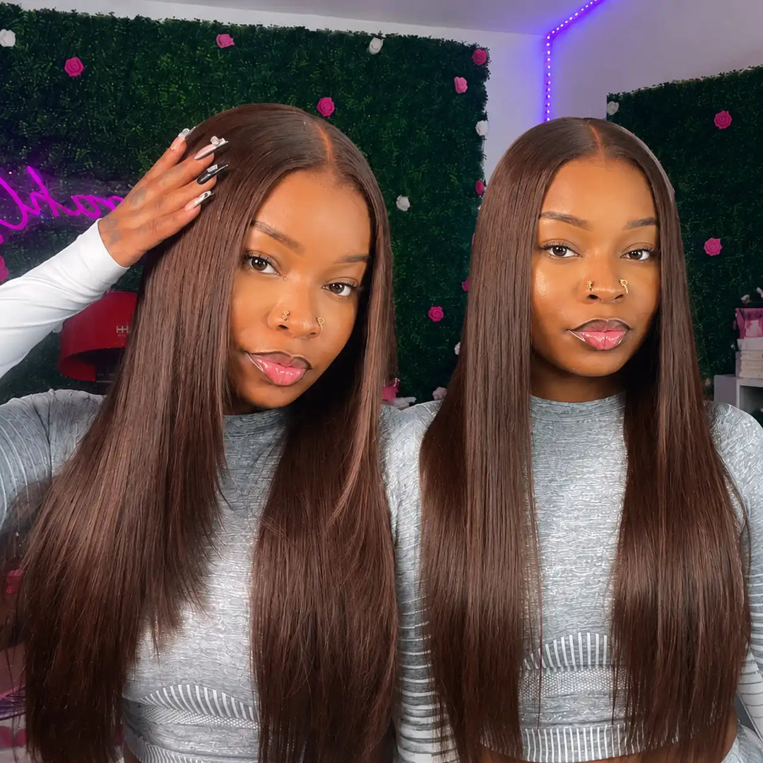 Wear Go Glueless Chocolate Brown Straight Human Hair Wig Natural Look