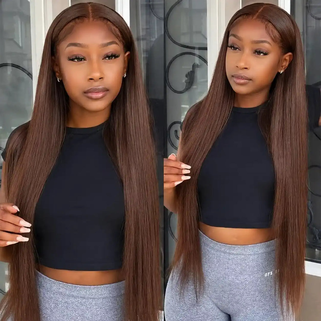 Wear Go Glueless Human Hair Wig Chocolate Brown Straight Hair Texture