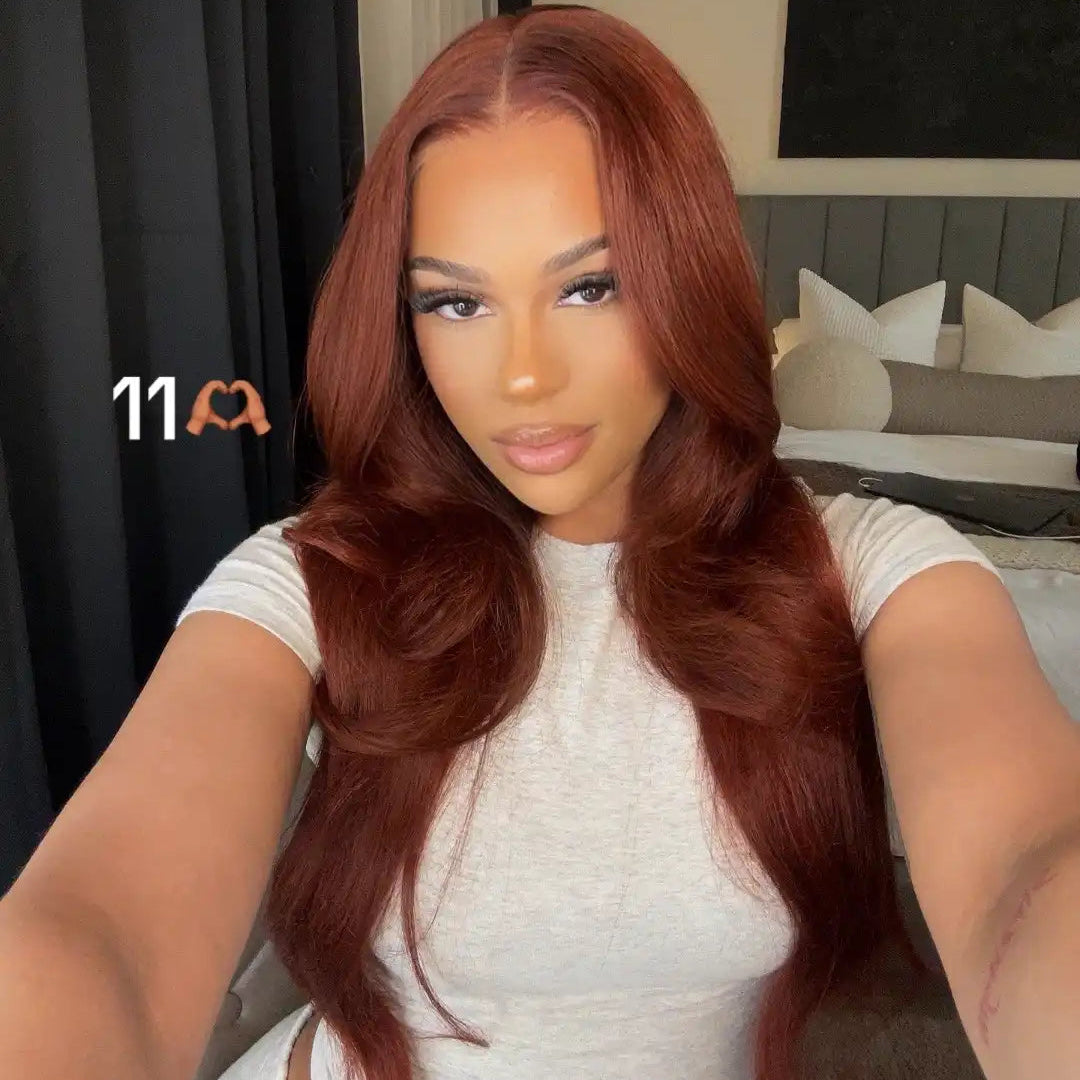 Wear Go Glueless Reddish Brown Body Wave Human Hair Wig  Front View