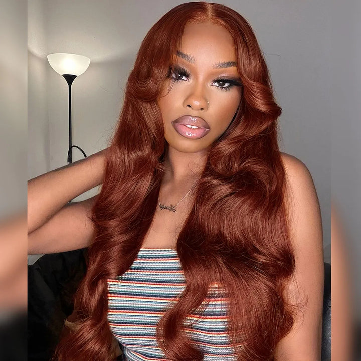 Wear Go Glueless Reddish Brown Body Wave Human Hair Wig Natural Look