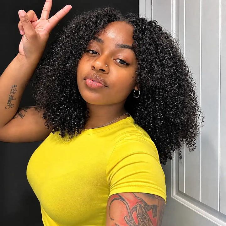 Wear Go Glueless Short Bob Kinky Curly Human Hair Wig 200% Density