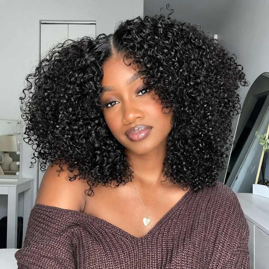 Wear Go Glueless Short Bob Kinky Curly Human Hair Wig 200% Density Beginner Friendly - Front View