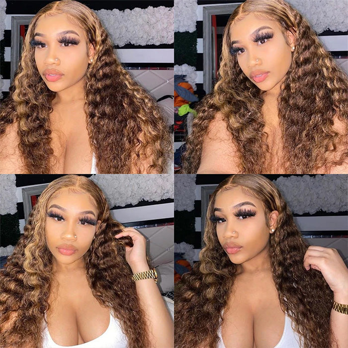 Wear and go 5x5 HD lace closure deep wave human hair wig in highlight color