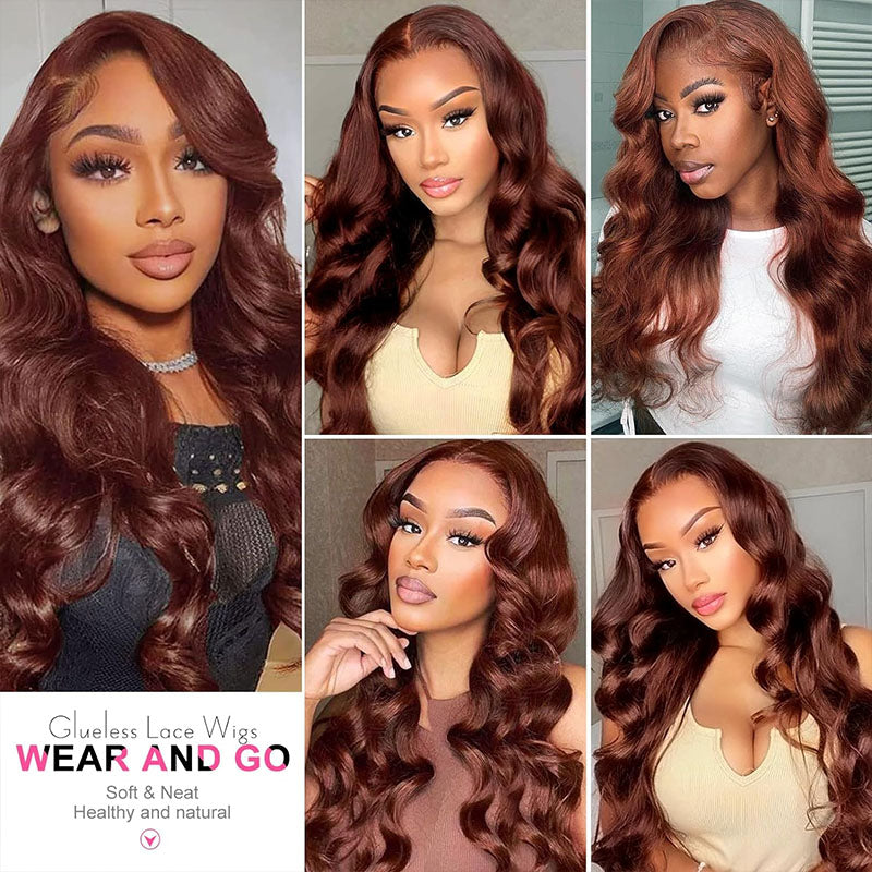 Wear and go Reddish Brown Body Wave human hair wig, 180% density