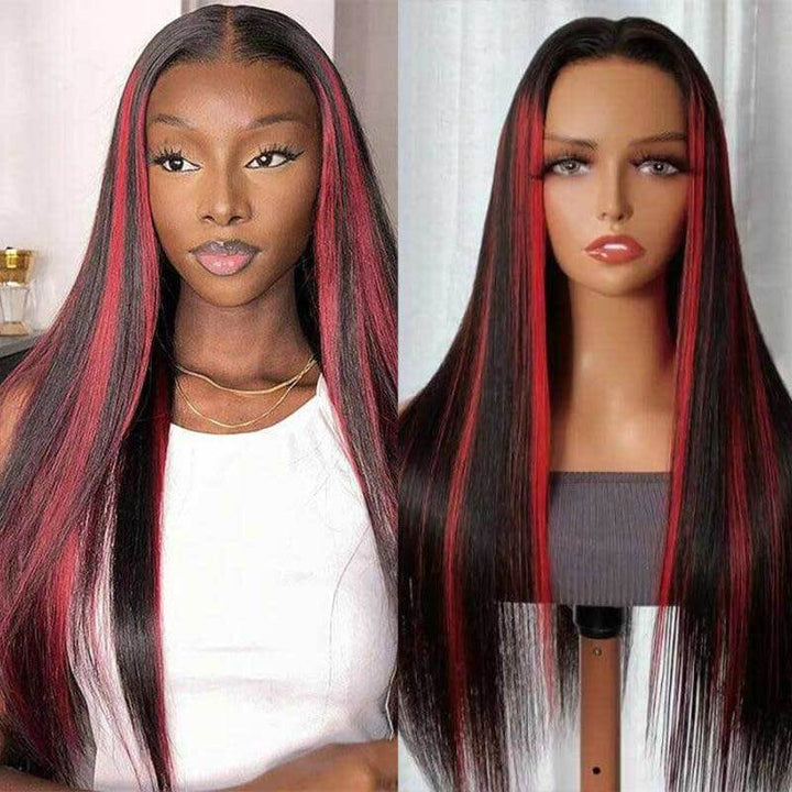 Wear and go straight wig, Highlight Burgundy, beginner friendly 13x4 HD lace