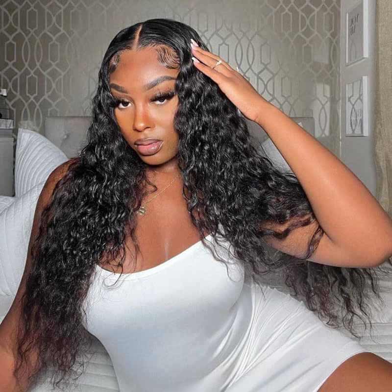 Wet and wavy Water Wave human hair wig, pre-plucked HD lace front, 180% density