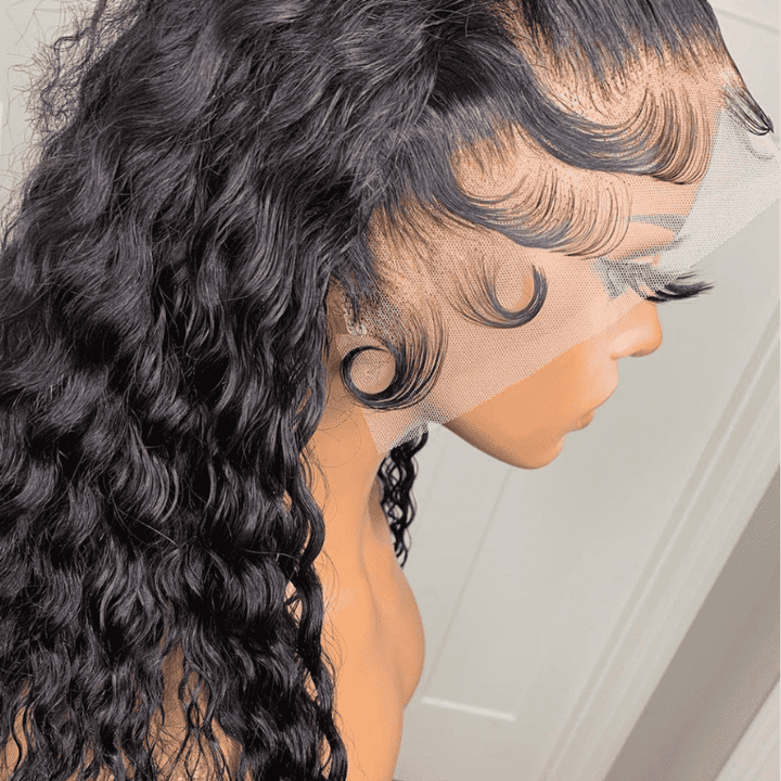Wet and wavy human hair wig, Water Wave texture, 13x4 HD transparent lace closure