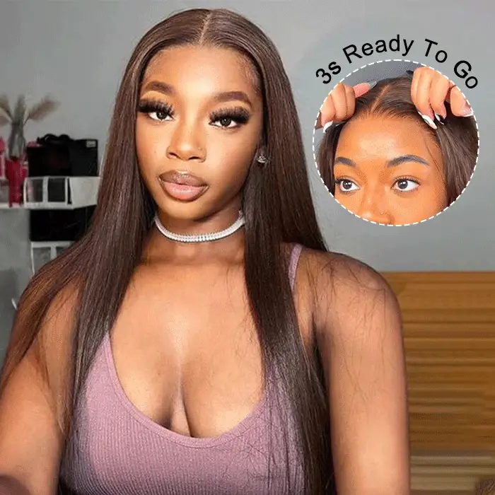 ALIGLOSSY Pre Cut Wear Go Glueless Chocolate Brown Straight Body Wave Closure Wig 4x4 5x5 HD Transparent Human Hair Lace Wigs 180 Density