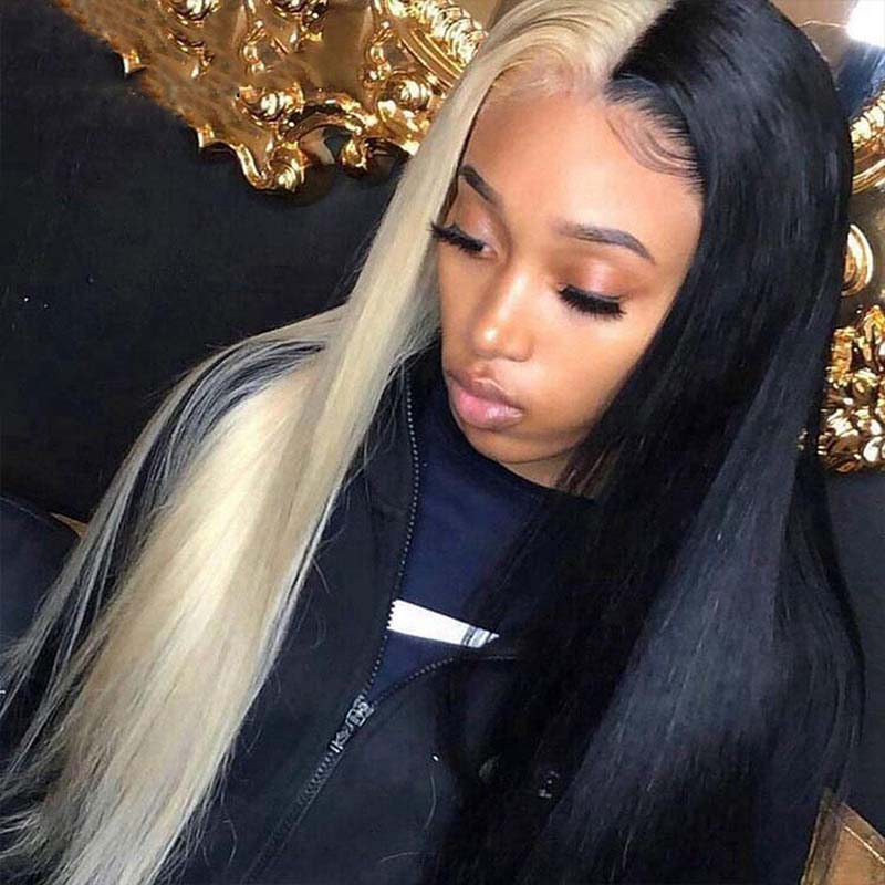 ALIGLOSSY Half 613 Half Black Pink Red Straight 13x4 Lace Front Wig