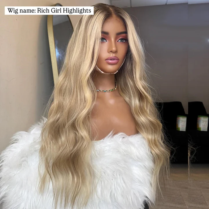 Aliglossy Balayage Blonde Highlight Body Wave 13x6 HD Lace Front Wig Human Hair 180 Density