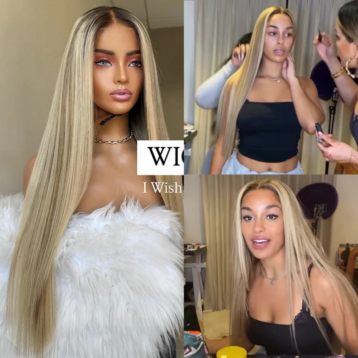 Aliglossy Balayage Blonde Highlight Body Wave 13x6 HD Lace Front Wig Human Hair 180 Density