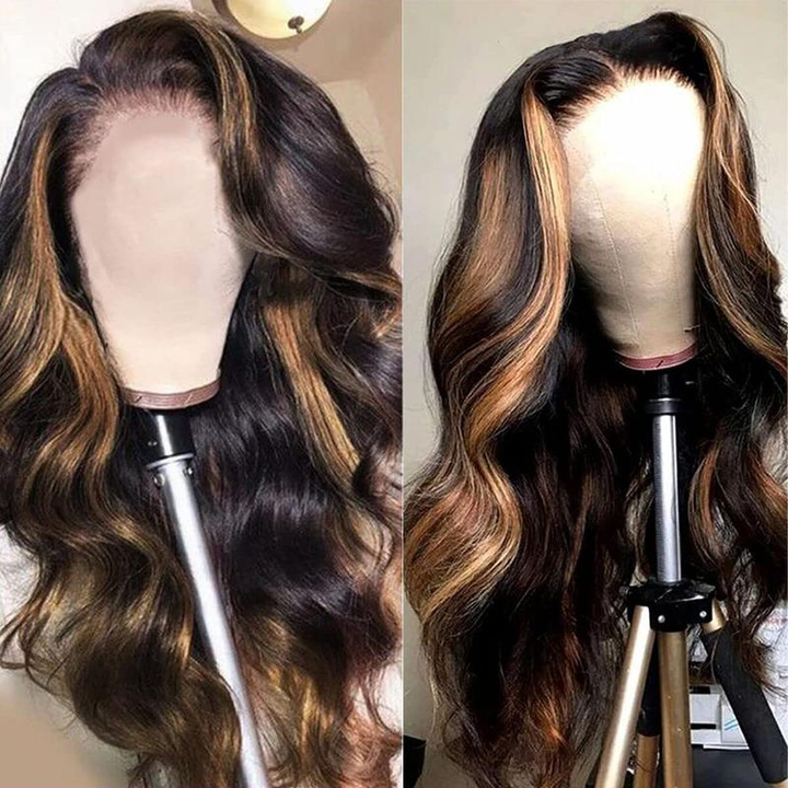 ALIGLOSSY 1B/30 Highlight Body Wave Wig Human Hair 13x6 HD Lace Front 180 Density