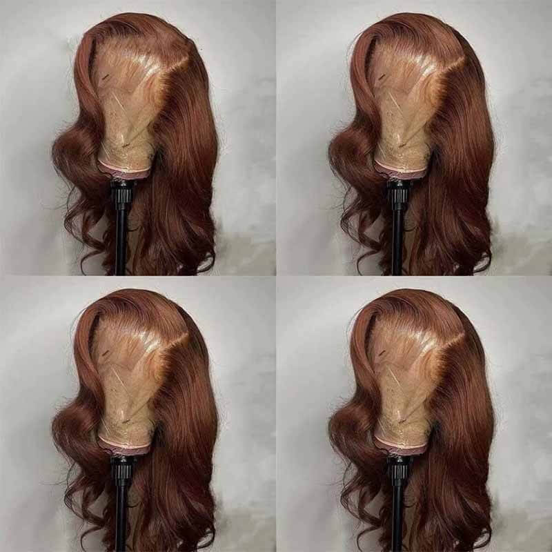 ALIGLOSSY 200% 250% Density Chocolate Light Brown Color Hair Body Wave 13x4 HD Transparent Lace Front  Human Hair Wig