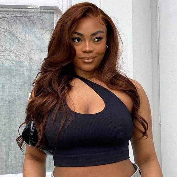 ALIGLOSSY 200% 250% Density Chocolate Light Brown Color Hair Body Wave 13x4 HD Transparent Lace Front  Human Hair Wig