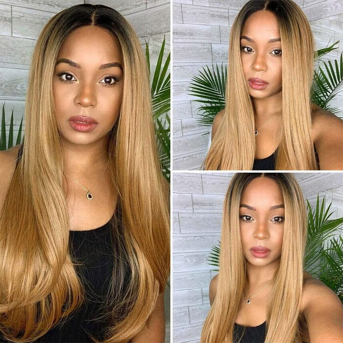 Aliglossy Two Tone 1B 27 250 Density Ombre Honey Blonde 1B 99J Red 13x4 Lace Front Human Hair Wigs
