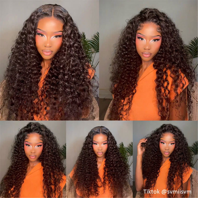 AliGlossy Glueless Deep Wave Wig - Pre-Cut 4x4/5x5 HD Lace Closure Human Hair Wig for Beginners 180 Density