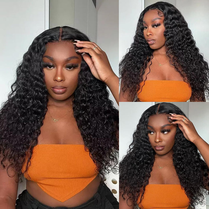AliGlossy Glueless Deep Wave Wig - Pre-Cut 4x4/5x5 HD Lace Closure Human Hair Wig for Beginners 180 Density