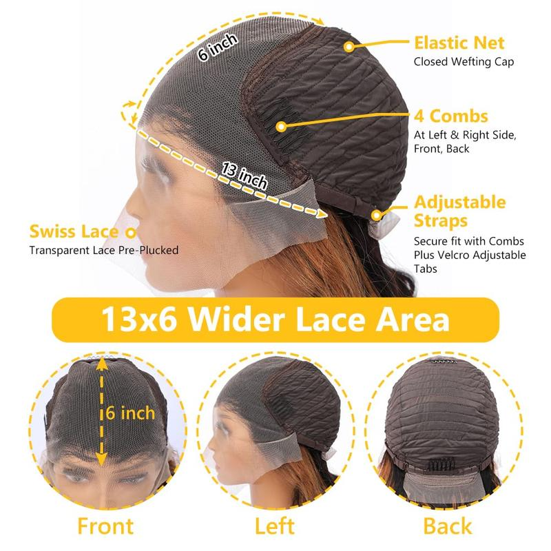 ALIGLOSSY 1B/30 Highlight Body Wave Wig Human Hair 13x6 HD Lace Front 180 Density