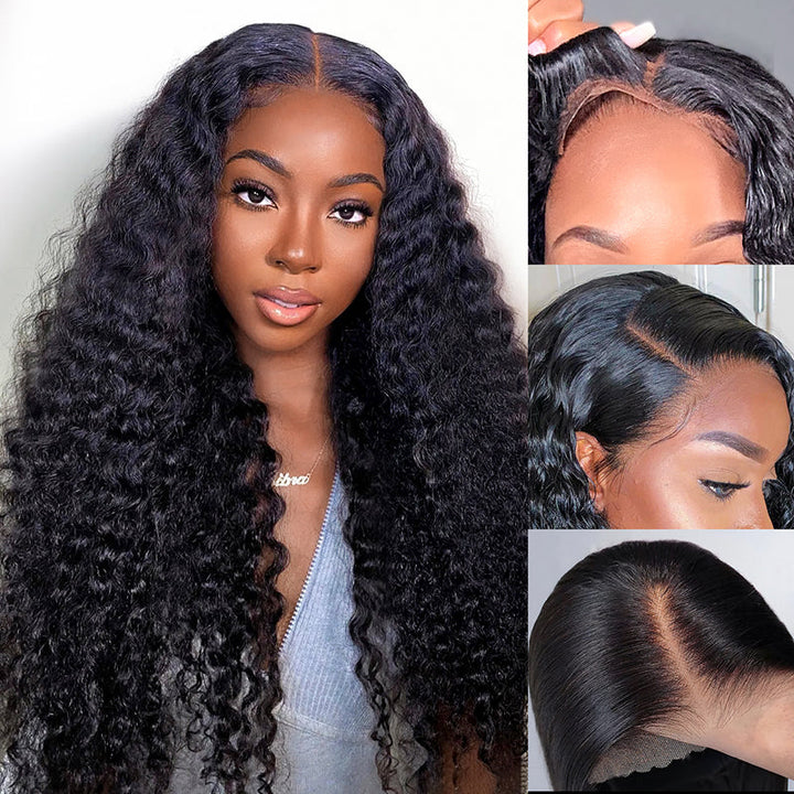 AliGlossy Glueless Deep Wave Wig - Pre-Cut 4x4/5x5 HD Lace Closure Human Hair Wig for Beginners 180 Density
