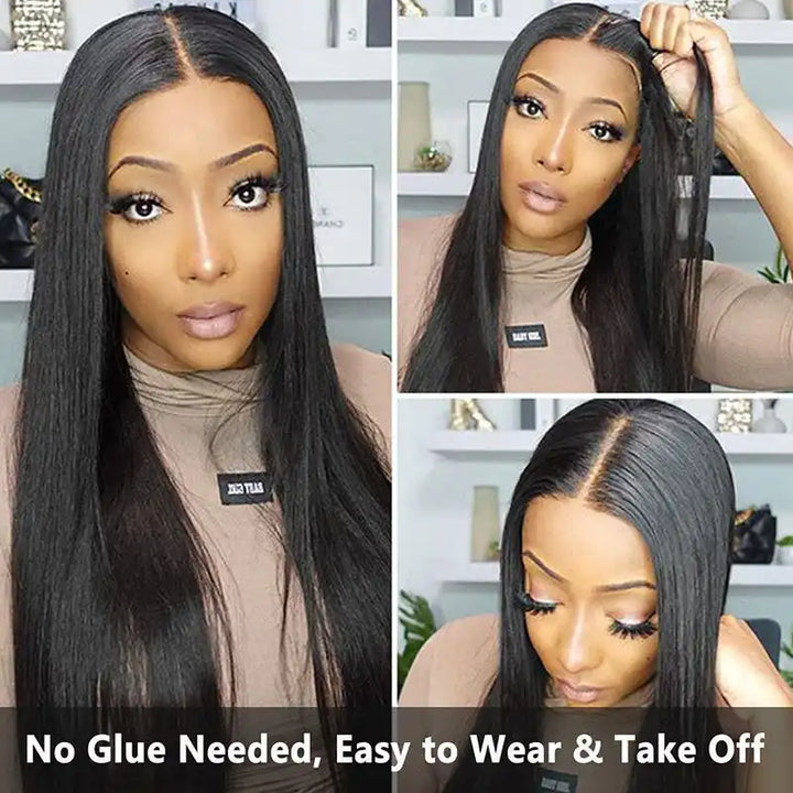 Glueless straight lace closure wig with natural baby hair, 4x4 HD lace for invisible finish