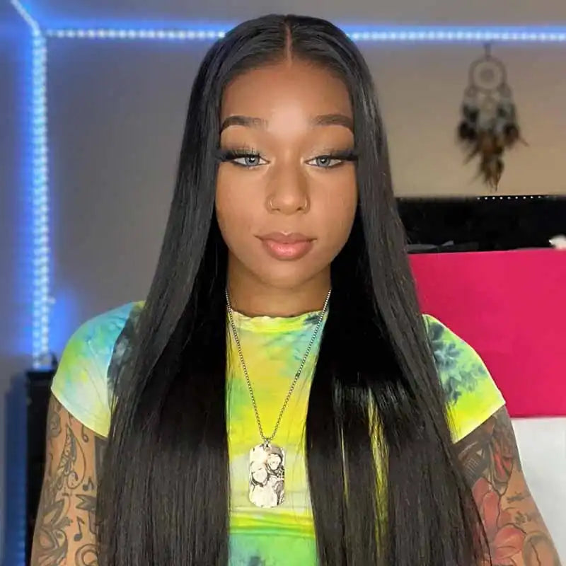 Beginner-friendly straight human hair lace front wig with natural pre-plucked hairline