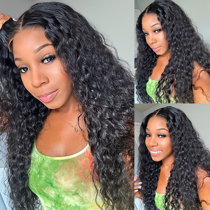 AliGlossy Glueless Deep Wave Wig - Pre-Cut 4x4/5x5 HD Lace Closure Human Hair Wig for Beginners 180 Density