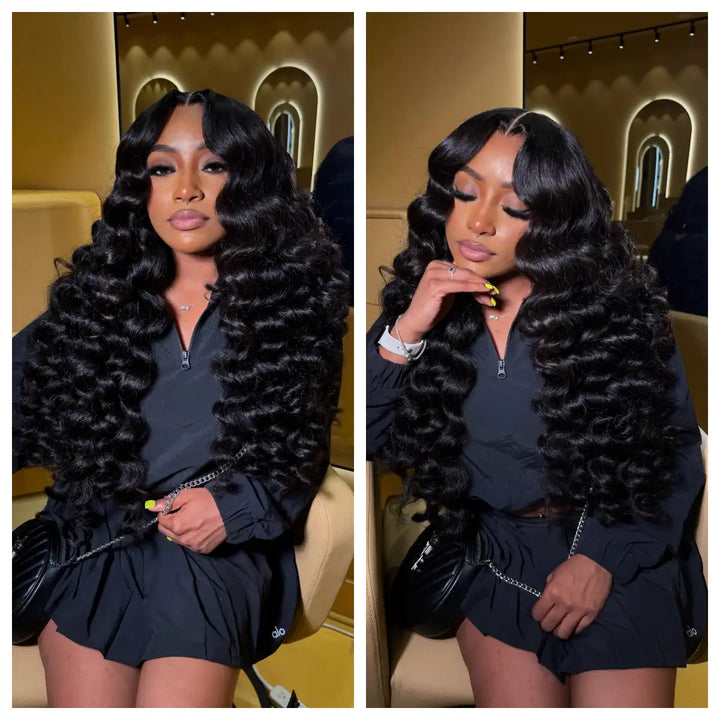 ALIGLOSSY Pre Cut Wear Go Glueless Loose Deep Wave Wig 4x4 5x5 Loose Wave Human Hair Wig With Pre-Pluck Beginner Friendly