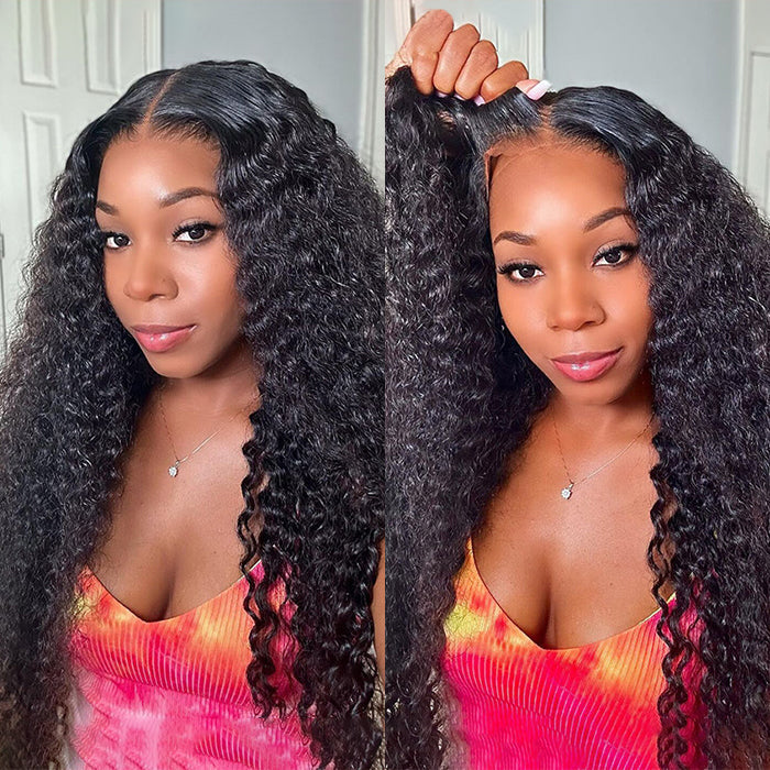 AliGlossy Glueless Deep Wave Wig - Pre-Cut 4x4/5x5 HD Lace Closure Human Hair Wig for Beginners 180 Density