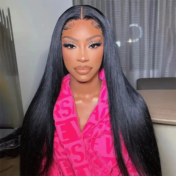 Wear and go glueless straight human hair wig, pre-cut 5x5 HD lace for easy installation
