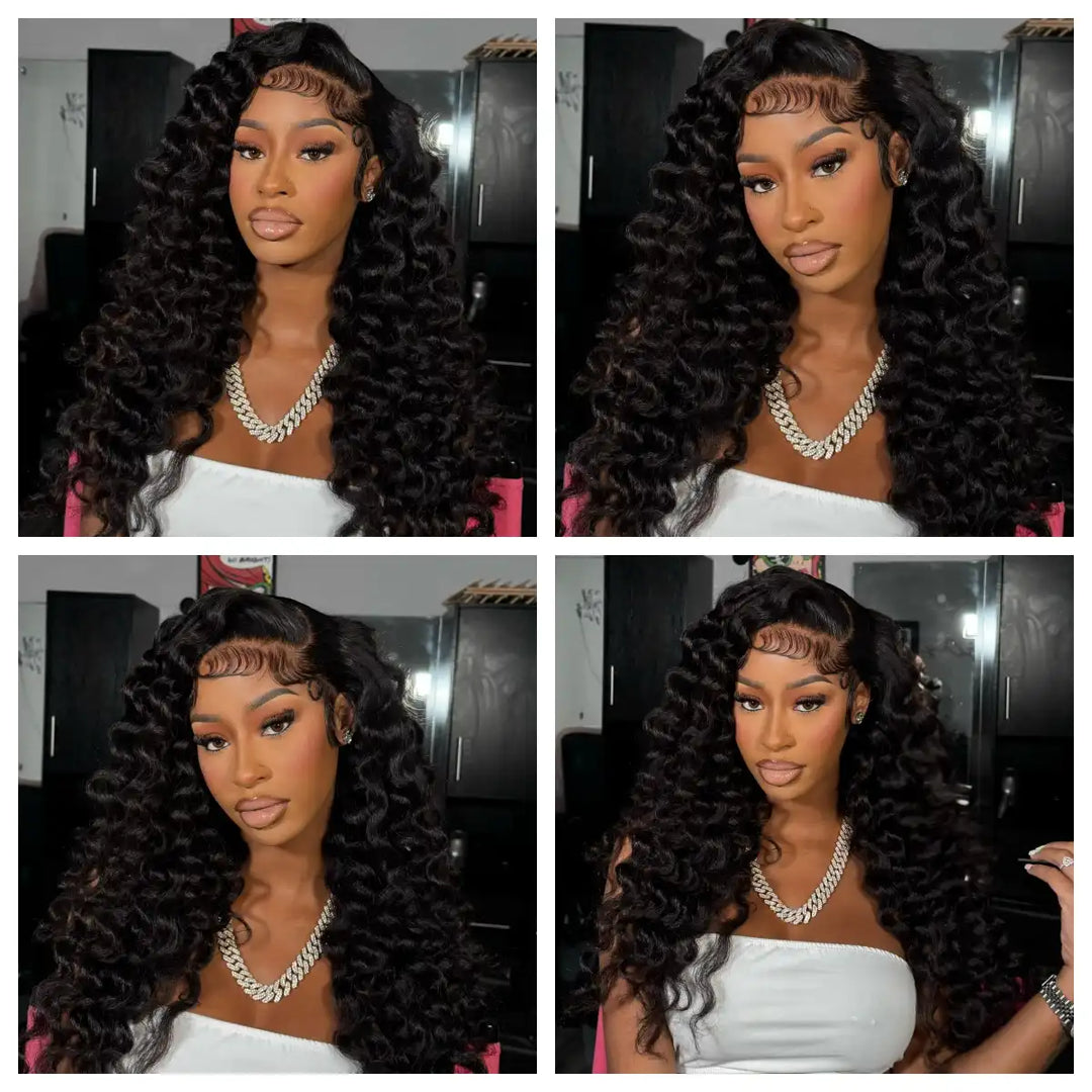 ALIGLOSSY Pre Cut Wear Go Glueless Loose Deep Wave Wig 4x4 5x5 Loose Wave Human Hair Wig With Pre-Pluck Beginner Friendly