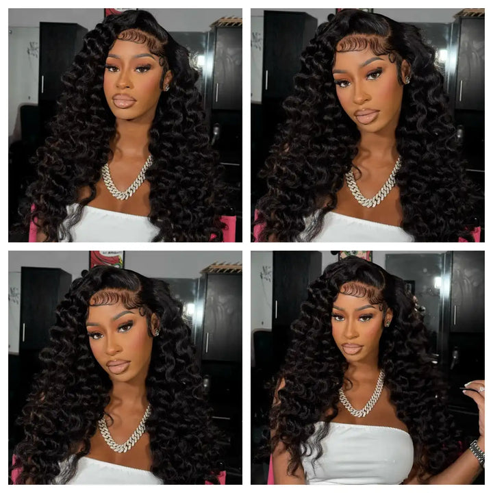 ALIGLOSSY Pre Cut Wear Go Glueless Loose Deep Wave Wig 4x4 5x5 Loose Wave Human Hair Wig With Pre-Pluck Beginner Friendly