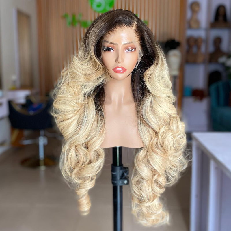 Ombre Brown Blonde Wig Balayage Light Brown On Blonde Human Hair Wigs ALIGLOSSY
