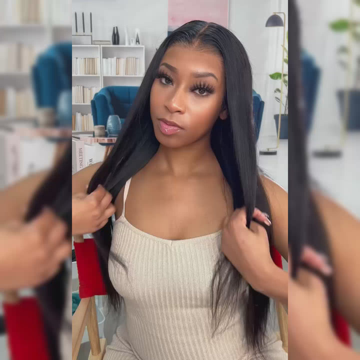 ALIGLOSSY 16-34 inch Pre-Everything Pre Cut Plucked Bleached 13x4 Glueless Wear Go Straight Lace Front Wigs