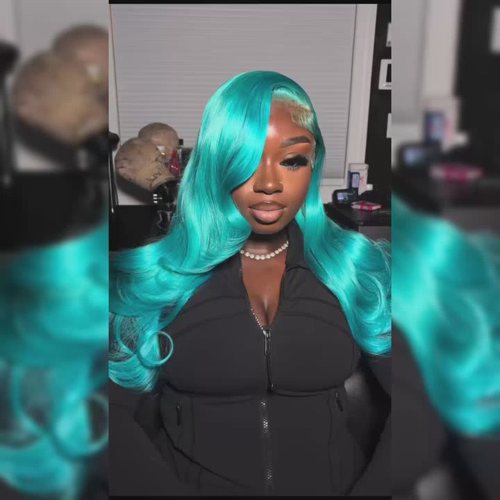Pastel Mint Green 13x4 Straight Body Wave Lace Front Human Hair Wigs For Women