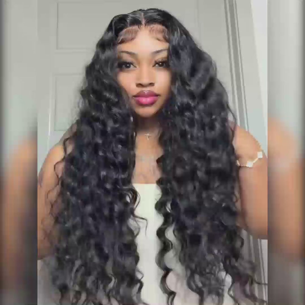ALIGLOSSY 30 32 34 36 38 inch wand curl loose deep wave human hair wig with 13x4 HD transparent lace frontal for women