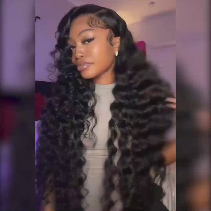 ALIGLOSSY 28 30 32 34 36 38 inch wand curl loose deep wave human hair wig with 13x4 HD transparent lace frontal for women