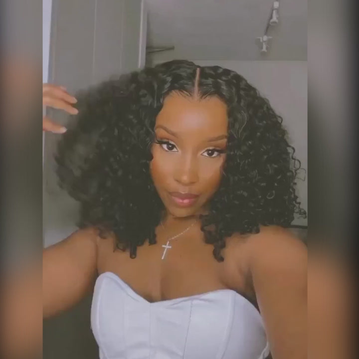 SHORT Deep Wave Bob Wig 13x4 Lace Front Human Hair Wigs 200 Density Thich And Full