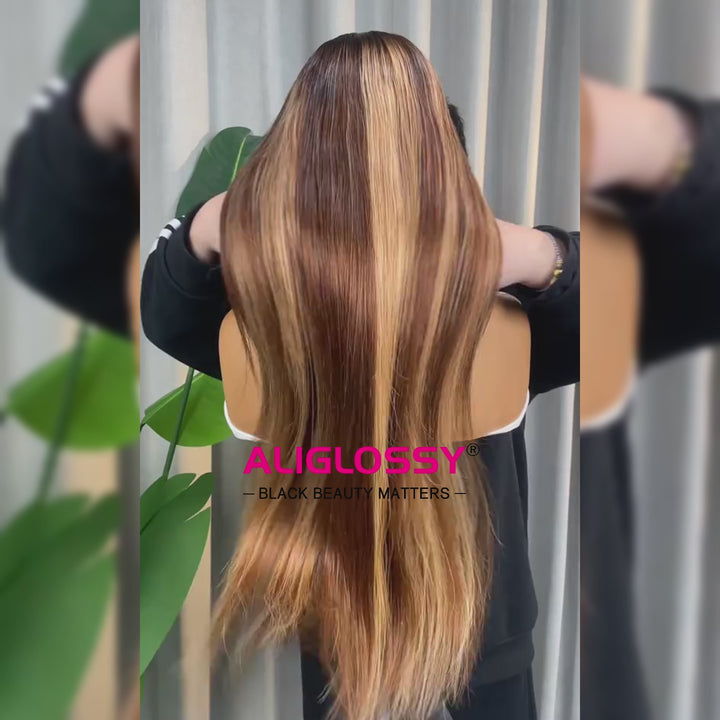 ALIGLOSSY Glueless Wear Go 5x5 4x4 Pre Cut Lace Wig P4/27 Highlight Straight HD Lace Closure Wig Beginner Friendly