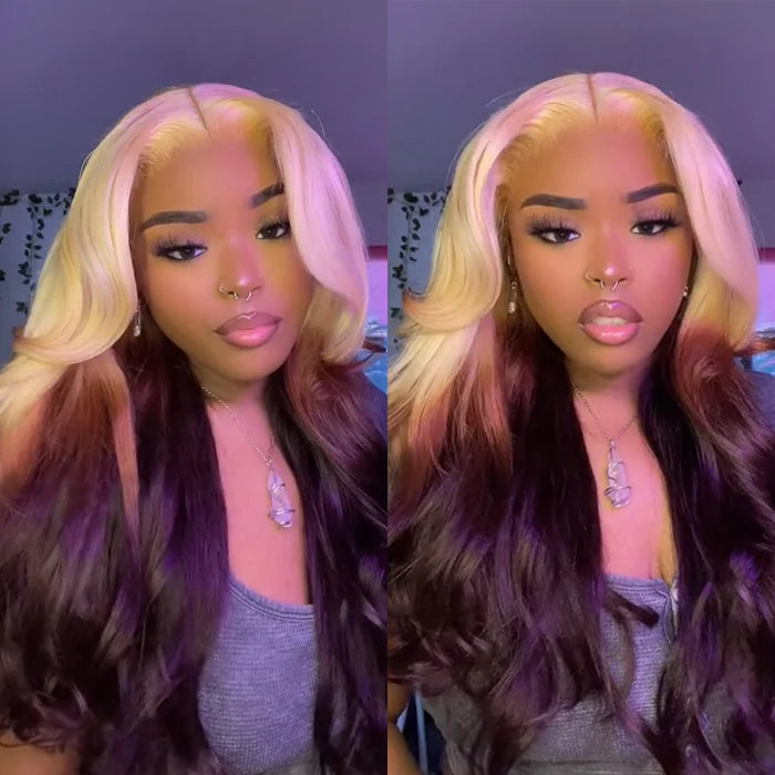 613 Blonde Reverse Ombre Body Wave Lace Front Human Hair Wigs Front View