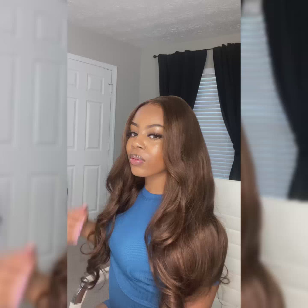 Glueless Chocolate Brown Body Wave Human Hair Wig 5x5 HD Lace