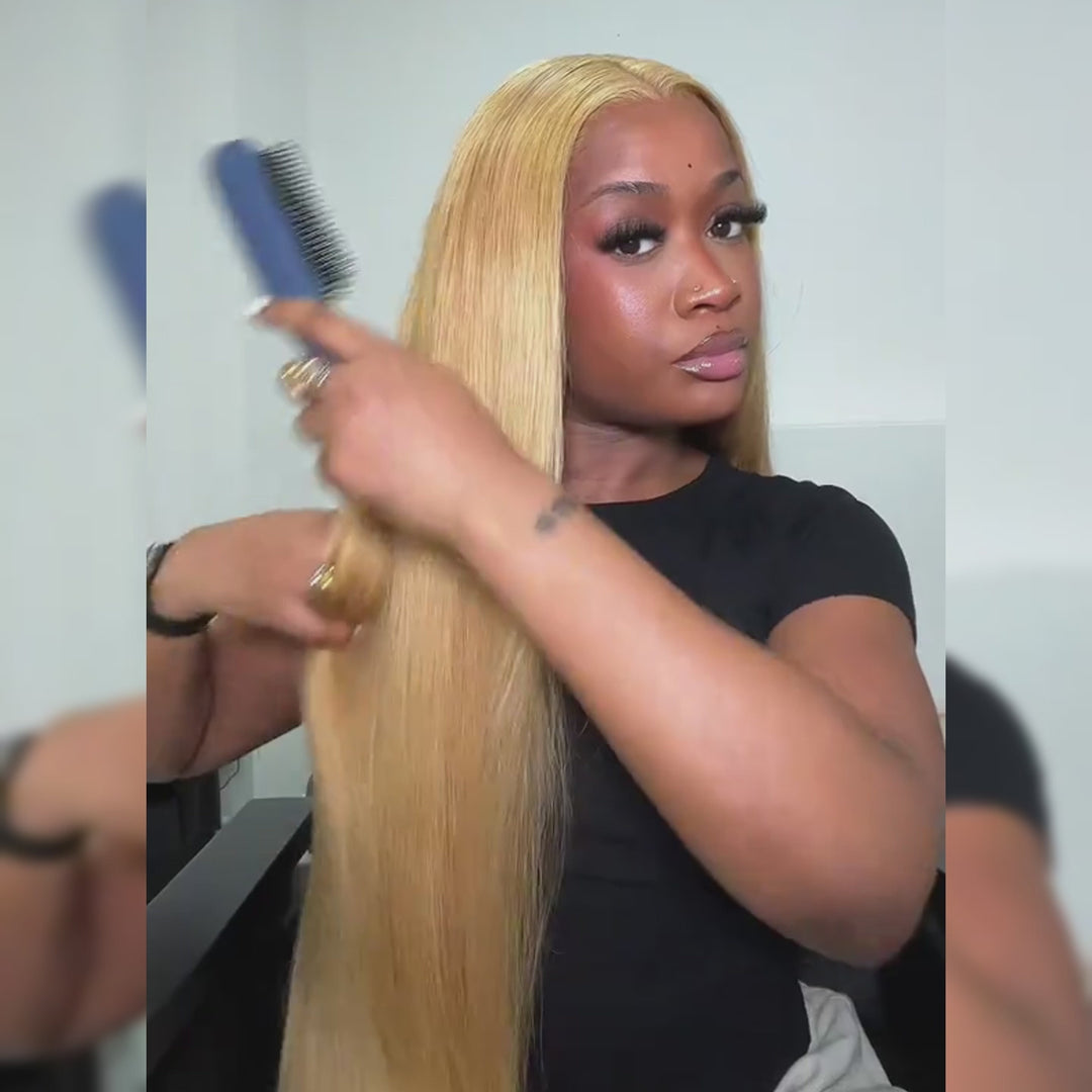 HONEY BLONDE STRAIGHT LACE FRONT WIG Aliglossy 13x4 HD Transparent