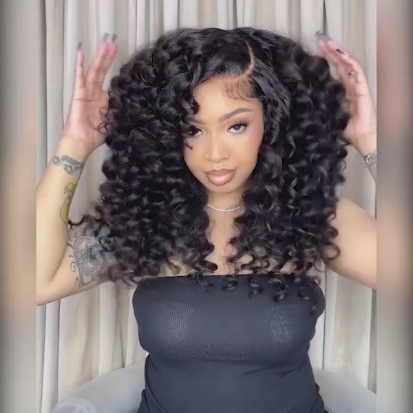 Wand Curl Human Hair Wig | 180% Density 13x4 HD Transparent Lace Front Wig with Natural Bouncy Curls