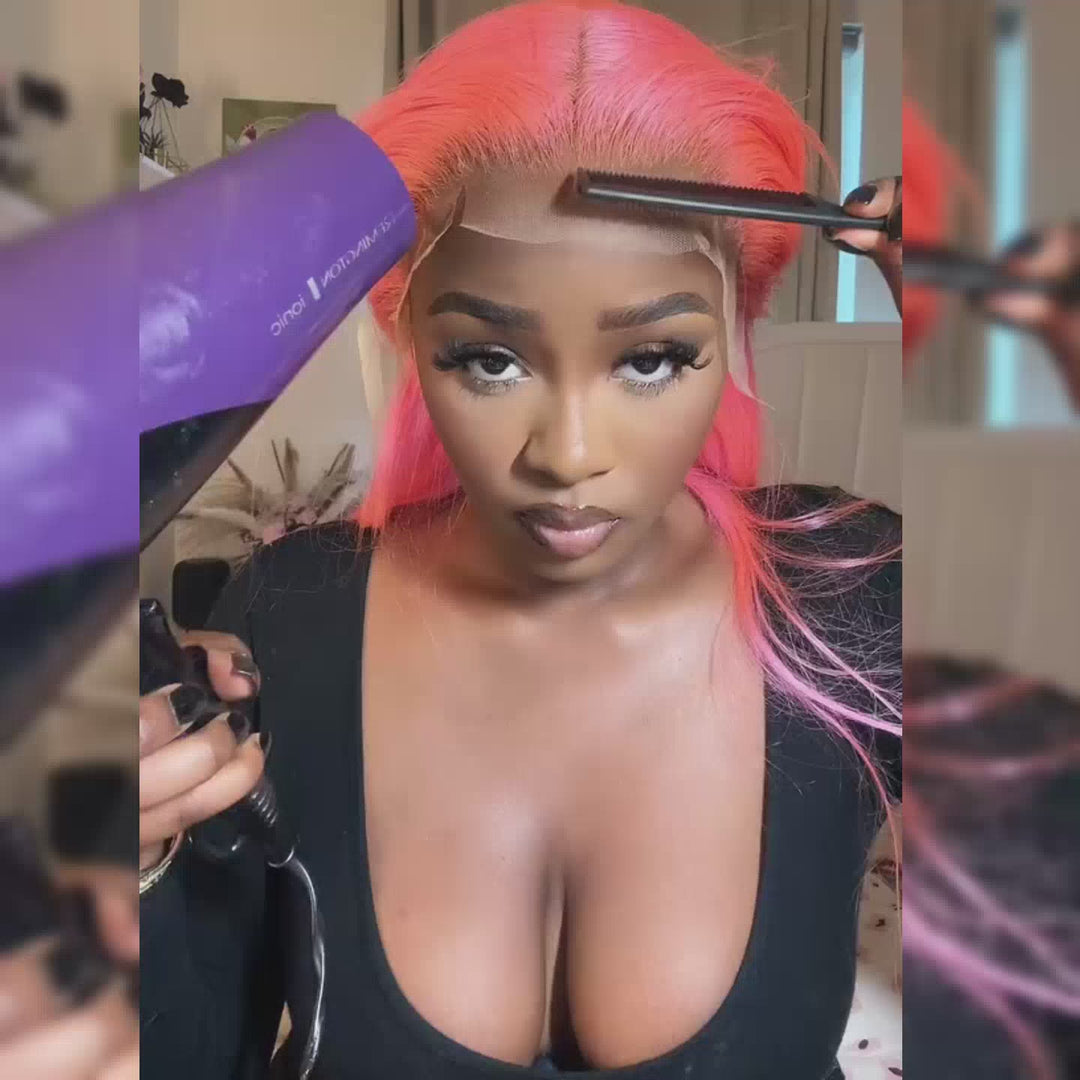 Pink Straight Lace Front Wig with 13x4 HD Transparent Lace Human Hair